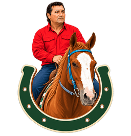 Emblema de Luiz Gomes montado a cavalo dentro de uma ferradura